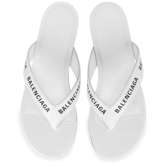 Balenciaga White Black Leather Logo Thong Slide Slip Sandal Flip Flop Flat 38.5 - Picture 5 of 9